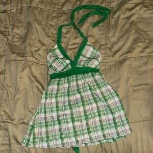 Vintage plaid tie-back sun-blouse💚